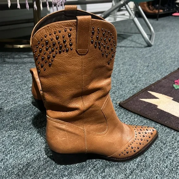 BOTKIER Women's Tammy Studded Western Boots 9.5 cognac tan line dance shoes - Picture 11 of 15